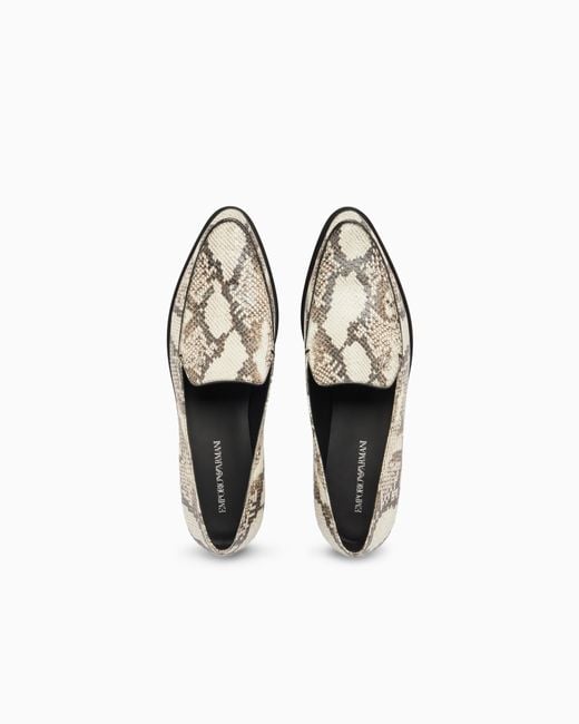 Emporio Armani White Icon Python-Print Leather Loafers