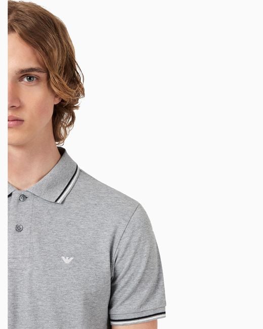 Polo Slim Fit De Piqué Elástico Con Microáguila Emporio Armani de hombre de color Gray