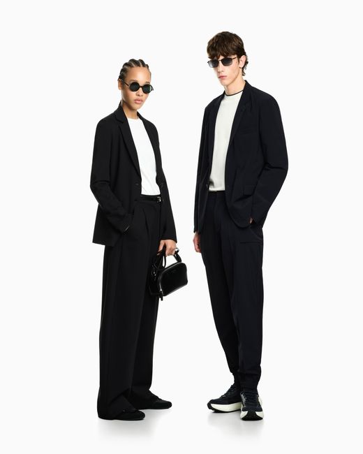 Emporio Armani Blue Stretch Jersey Interlock Blazer Travel Essential