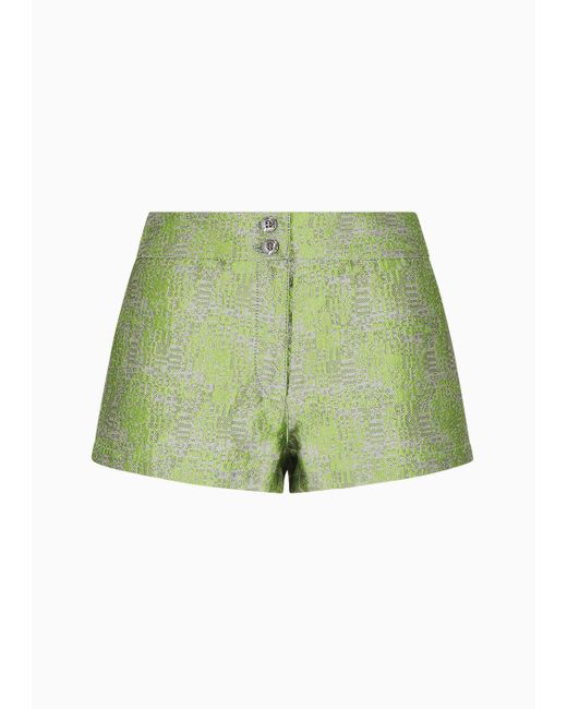Emporio Armani Green Shorts Aus Jacquard-stoff Mit Geometrischem Muster In Relief-optik