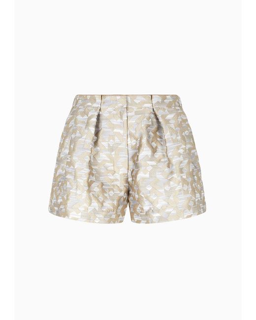 Emporio Armani White Jacquard Shorts With Pleats With A Deconstructed Geometric Motif