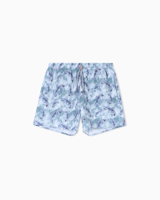 Emporio Armani Blue Sea Animals Print Swim Shorts for men