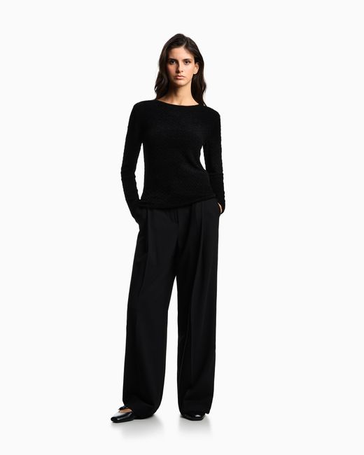 Emporio Armani Black Chenille Jumper With Embossed Irregular Chevron Motif