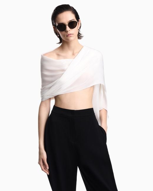 Emporio Armani White Lightweight Sheer Scarf With A Subtle Sheen