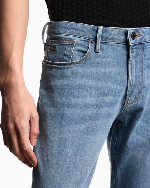 Emporio Armani Blue J06 Slim-Fit, Washed, 11.5-Oz Comfort-Denim Jeans for men