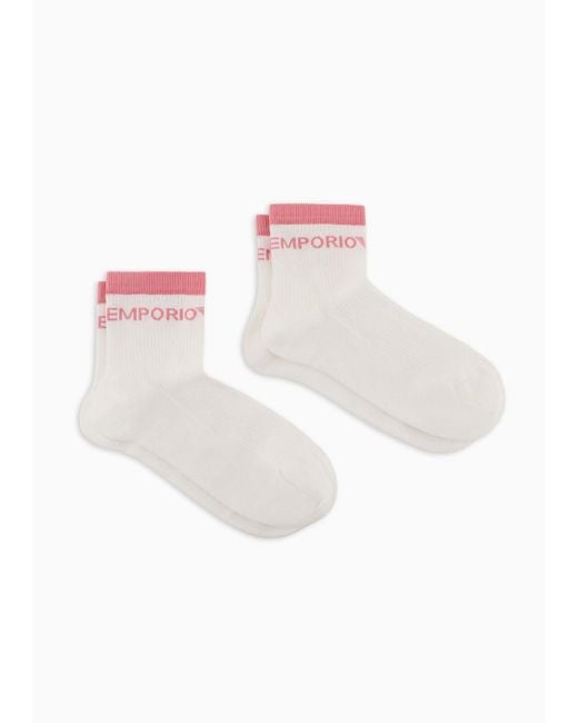 Emporio Armani Pink Socken Aus Frottee Mit Logo In Sportlicher Jacquard-stoff-verarbeitung Im 2er-pack