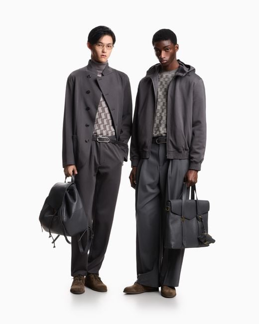 Emporio Armani Gray Pattern-Knit Virgin Wool Jumper Signature Capsule for men