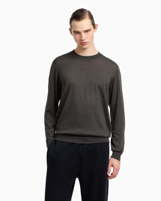 Emporio Armani Gray Travel Essentials Plain-Knit Virgin-Wool Jumper for men