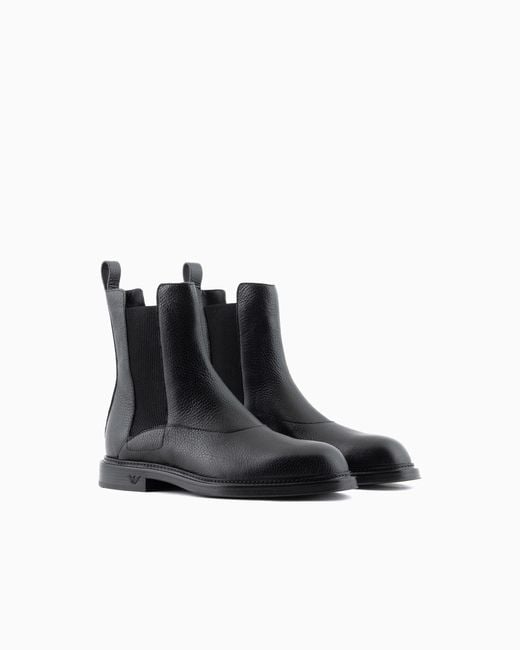 Emporio Armani Black Leather Chelsea Boots With Elastic Inserts Essential for men