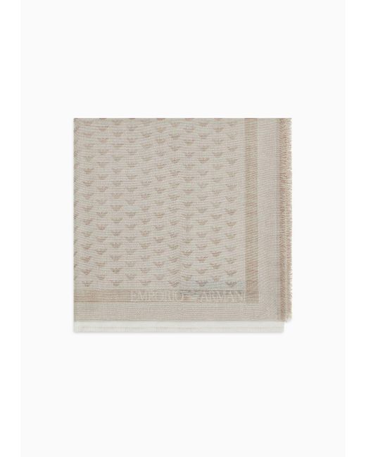 Emporio Armani White Virgin Wool-blend Foulard With All-over Micro Eagles