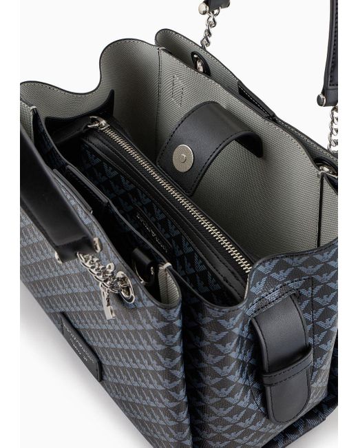 Emporio Armani Blue All-over Eagle Handbag With Eagle Charm