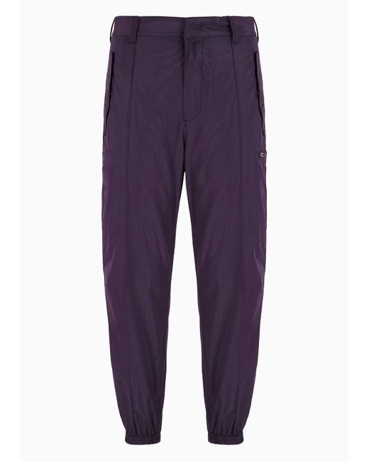Emporio Armani Purple Lightweight Nylon Trousers With Stretch Ankle Cuffs for men