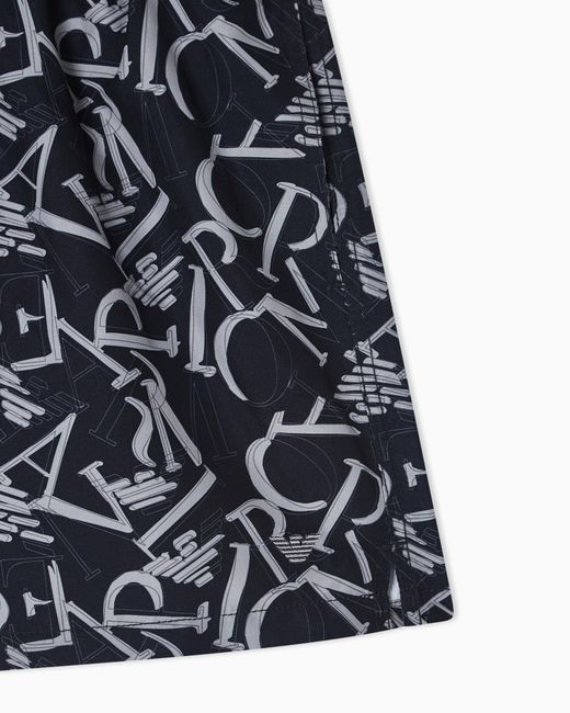 Emporio Armani Blue Swim Shorts With All-Over Logo for men