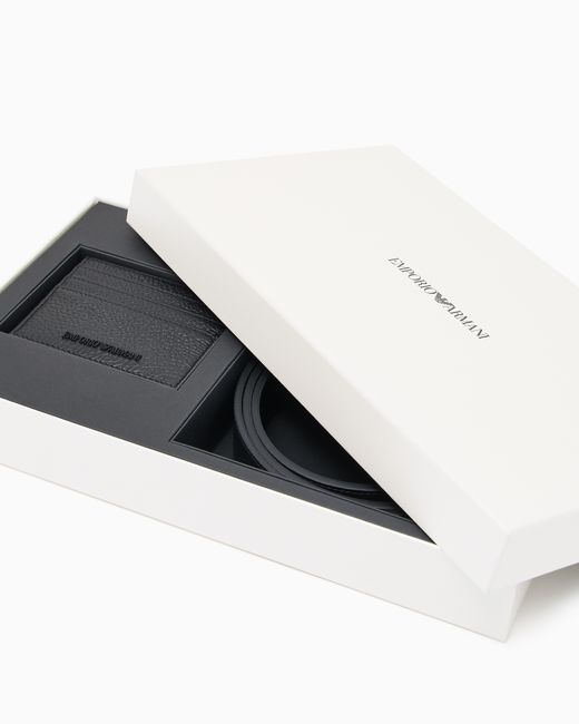 Emporio Armani White Gift Box With Tumbled-Leather Belt And Card Holder for men