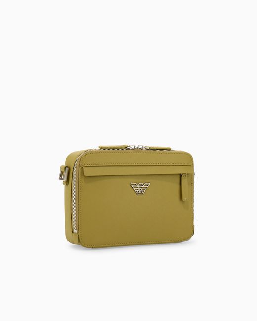 Emporio Armani Green Textured Crossbody Bag With A Front Pocket And A Metal Logo for men