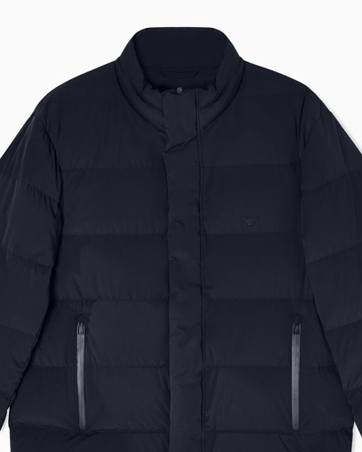 Emporio Armani Blue Water-Repellent Quilted Nylon Spandex Down Jacket for men