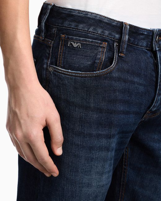 Emporio Armani Blue J75 Slim-Fit, Stone-Washed 8.6-Oz Comfort Stretch-Denim Jeans for men