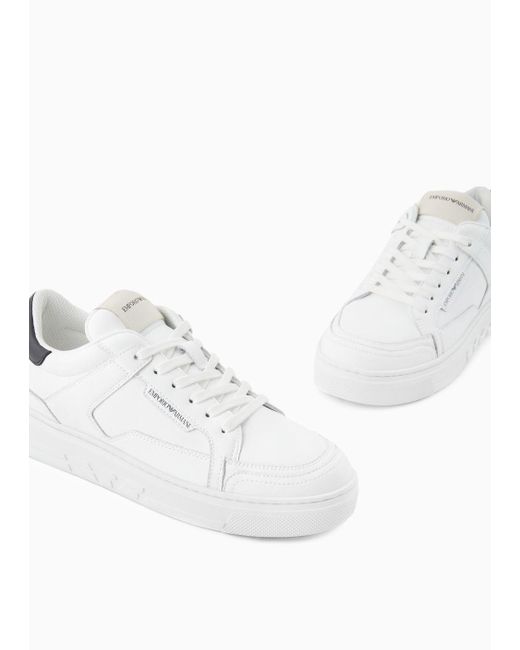 Sneakers In Pelle Con Aquila Sul Back di Emporio Armani in White