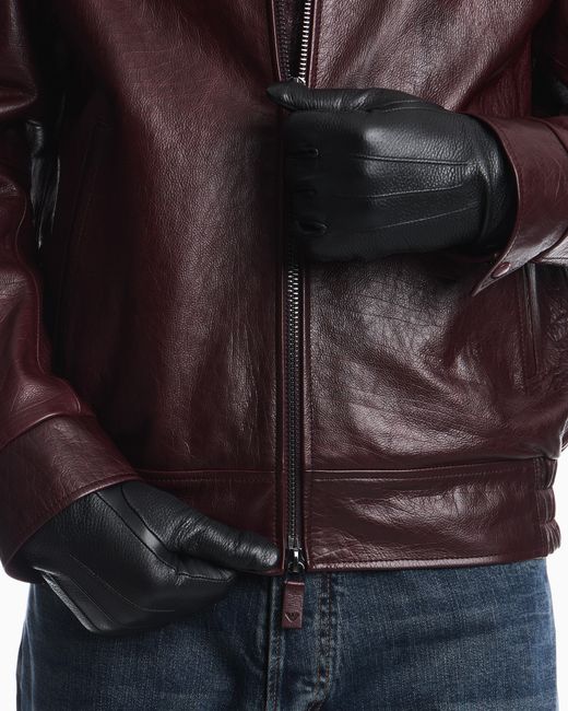 Emporio Armani Black Leather Gloves With Wool Lining And A Metal Eagle Logo for men