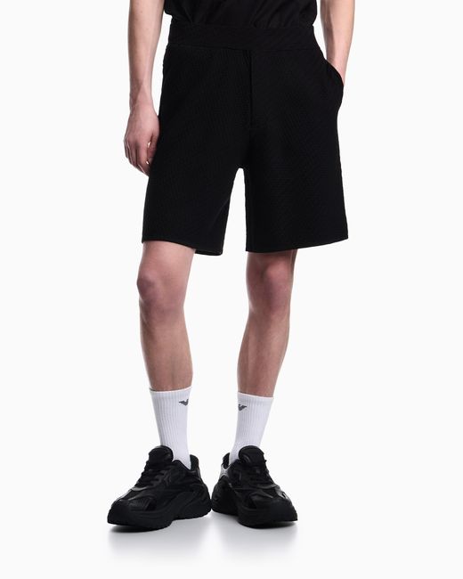 Emporio Armani Black Viscose Knit Bermuda Shorts With Raised Stitch Design for men