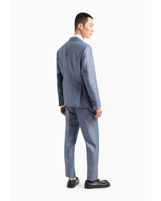 Emporio Armani Einreihiger Anzug Aus Besonders Leichtem, Tropischen Mischgewebe Aus Schurwolle Und Leinen in Blue für Herren