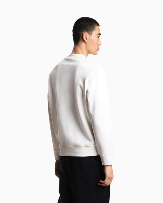 Emporio Armani White French Terry Jersey Sweatshirt With Embroidered Logo for men