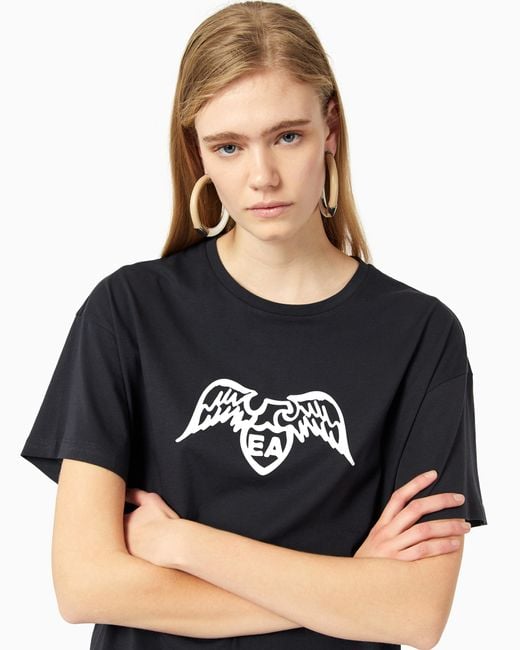 Emporio Armani Blue Pima T-Shirt With Maxi Eagle Logo And Short Sleeves