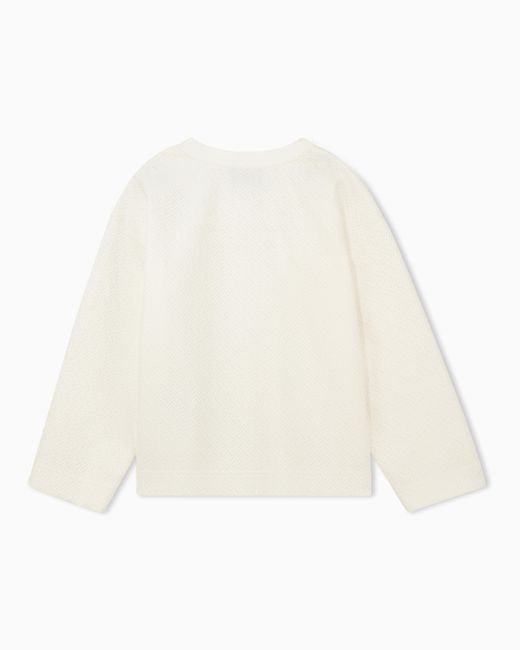 Emporio Armani White Crew Neck Cotton Jacquard Jumper With A Chevron Pattern