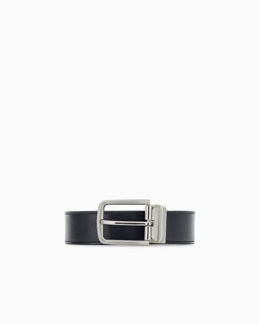 Emporio Armani White Smooth Leather Tongue Belt With An Engraved Metal Buckle for men