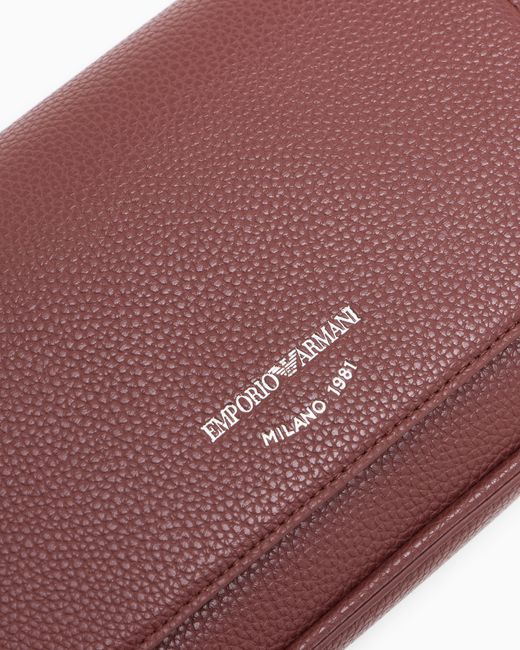 Emporio Armani Purple Wallet On Chain With Pebbled Texture And Adjustable Strap