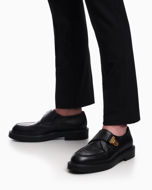 Emporio Armani White Icon Pebbled Leather Chunky Monk Straps for men