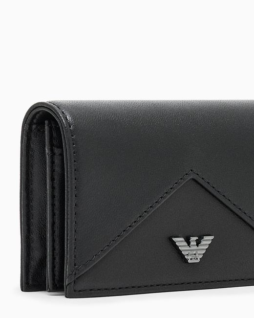 Emporio Armani Black Nappa Leather Card Holder With Flap With Geometric Detail for men
