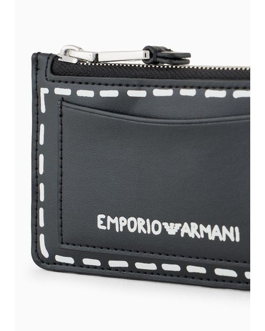 Emporio Armani Black Trompe L'œil-print Card Holder With Wrap-around Zip