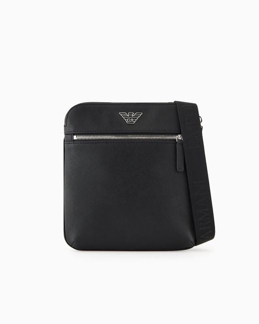 Bolso Bandolera Plano De Piel Saffiano Regenerada Con Placa De Águila Asv Emporio Armani de hombre de color Black
