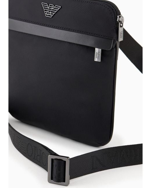 Emporio Armani Black Flat Armani Sustainability Values Crossbody Bag In Recycled Nylon for men
