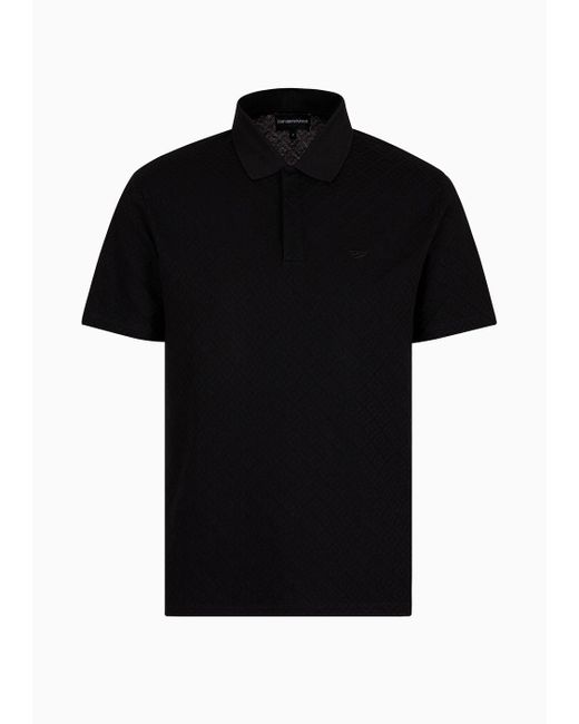 Emporio Armani Black Jacquard-jersey Polo Shirt With Op-art Motif for men
