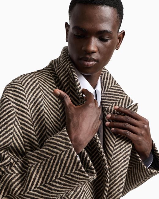 Manteau À Simple Boutonnage En Sergé De Laine Chevron Emporio Armani pour homme en coloris Gray