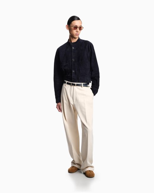 Emporio Armani White Cotton Bull Trousers With Pleats for men