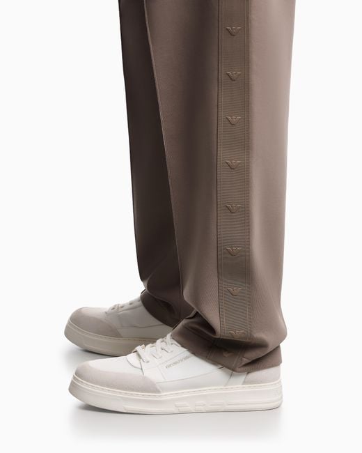 Emporio Armani Brown Double-Jersey Trousers With Micro Eagle Logo Band for men