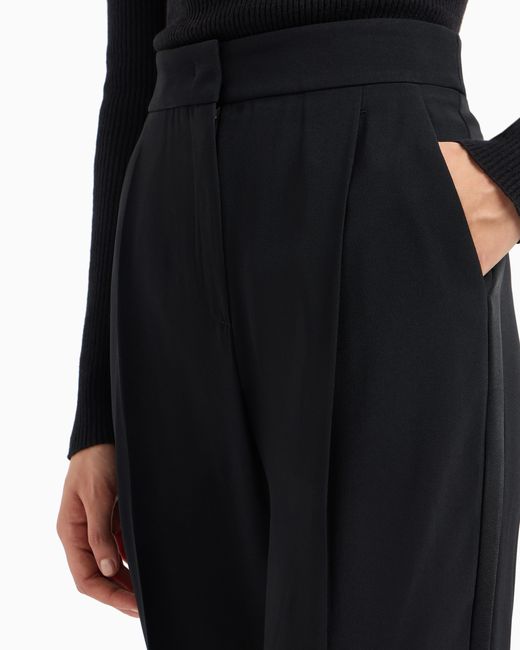 Emporio Armani Blue Envers-Satin Trousers With Pleats