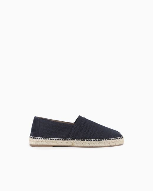 Emporio Armani Blue Jacquard Espadrilles With All-Over Logo Lettering for men