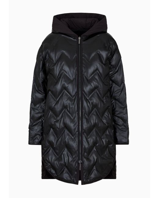 Emporio Armani Reversible Zip-up Hooded Jacket In Chevron-quilted Nylon in  Black | Lyst UK