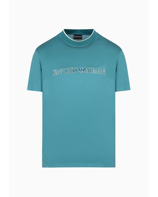 T-shirt In Jersey Misto Lyocell Con Ricamo Logo A Rilievo Asv di Emporio Armani in Blue da Uomo