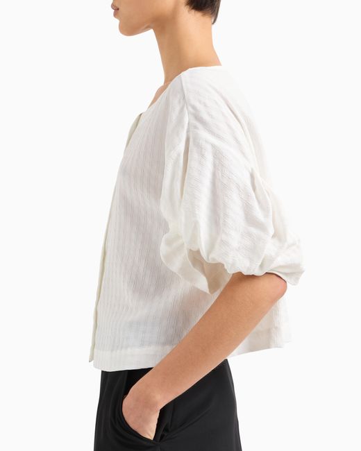 Giacca Camicia Con Maniche Torchon Motivo Check di Emporio Armani in White
