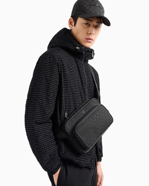 Emporio Armani Black Nylon Bag With An All-Over Jacquard Eagle Motif Essential for men