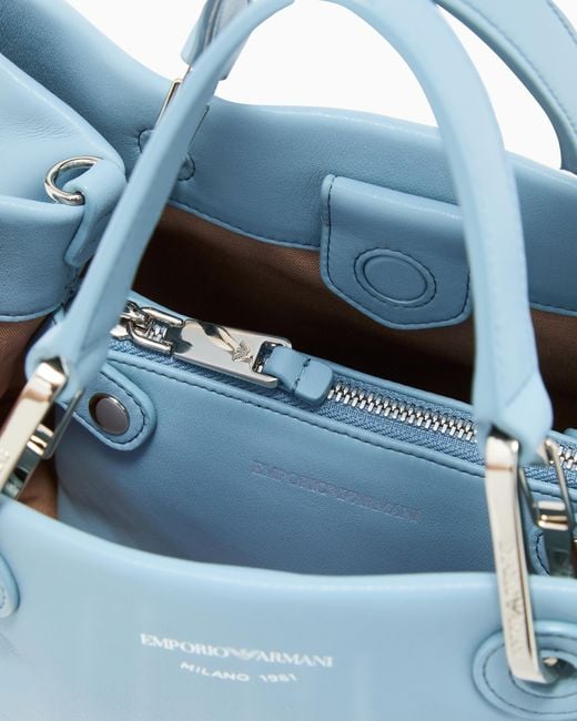Emporio Armani Blue Nappa-Leather Small Myea Shopper Bag