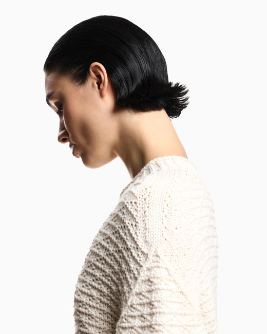 Emporio Armani White Icon Jumper With Links-Stitch Knit And 3D Motif