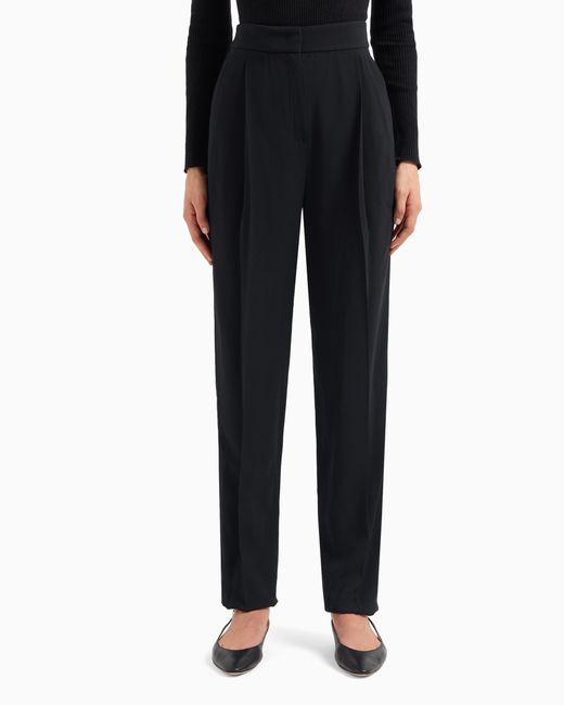 Emporio Armani Blue Envers-Satin Trousers With Pleats