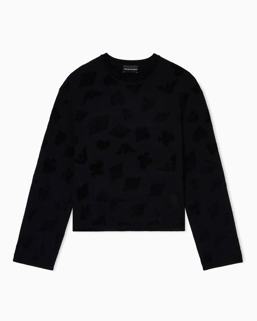 Emporio Armani Black Chenille-Pullover Aus Jacquard-Stoff Mit Muster