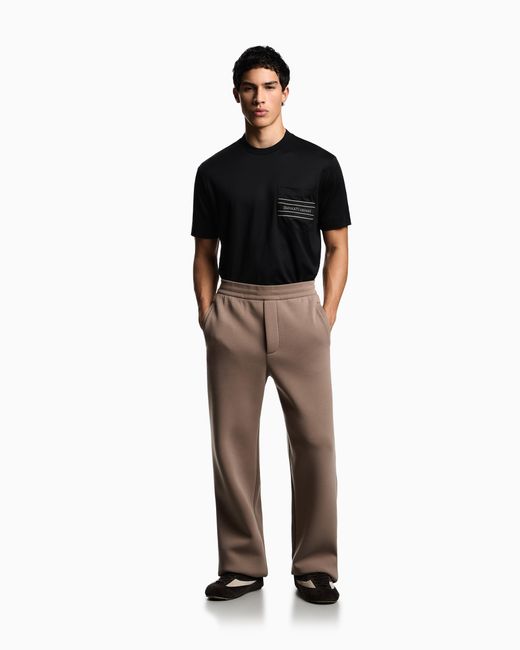 Camiseta De Punto En Mezcla De Lyocell Con Logotipo Efecto Tridimensional Emporio Armani de hombre de color Black